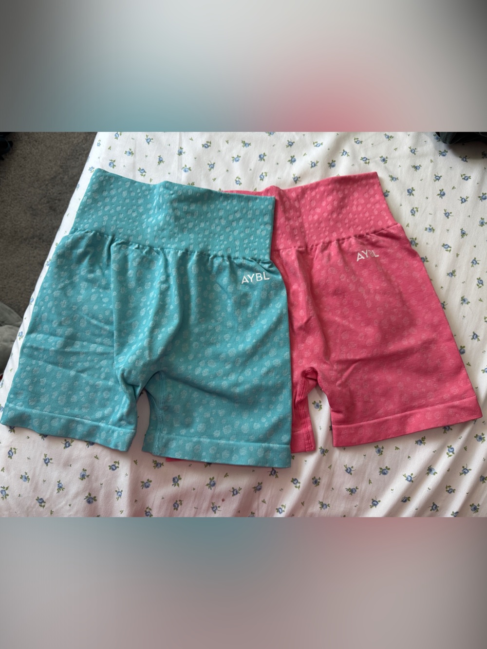 AYBL Teal and Pink Athletic Bike Shorts with Dot Print